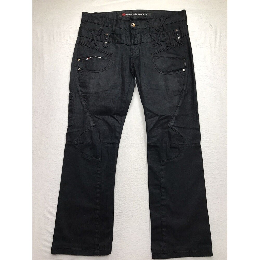 CIPO & BAXX C-582 Jeans Men 36x30 (34/34 tag) Black Button Fly Moto Goth Studs